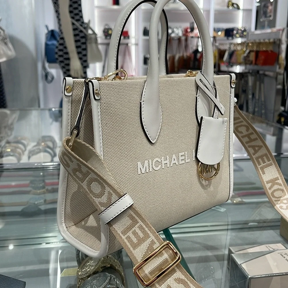 Michael Kors Mirella Small Shopper Top Zip Logo Crossbody XBODY Optic White  NW